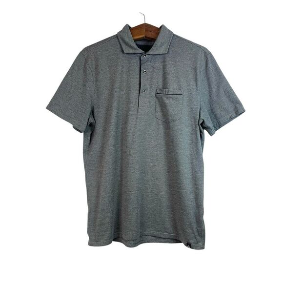 Prana Mens Gray Striped Pullover Short Sleeve Polo Shirt Size L Outdoor - Picture 1 of 9